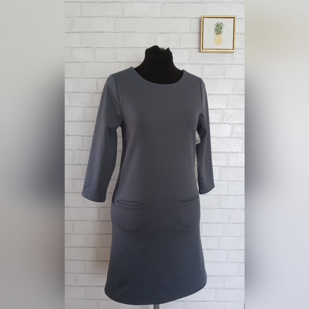 Basic Dress size  Medium color gray  brand New with out tags 2 pockets